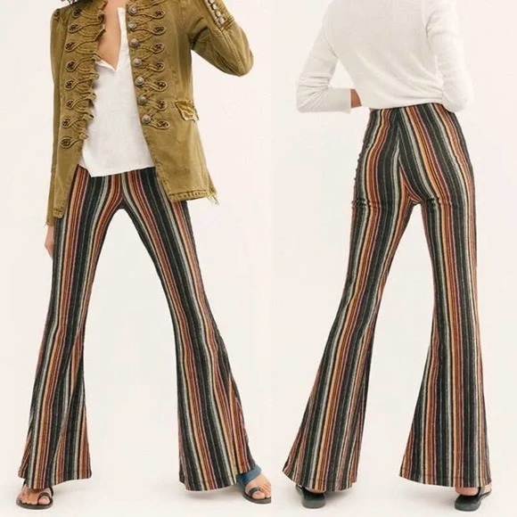 Free People Pants - Free People Kitty Flare Striped High rise Pants Retro Size Large